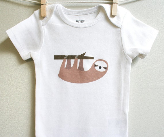 Baby clothes, baby boy or baby girl onesies, sloth, cute and adorable. Short or long sleeve. Your choice of size.