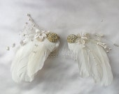 Hair Combs, Feather white angel wing Haute Couture hair accessory, Bridal, Flower Girl, Prom, First Holy Communion,