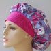 Bouffant Scrub Hat Pink Ribbons of Hope with Butterflies and Flowers