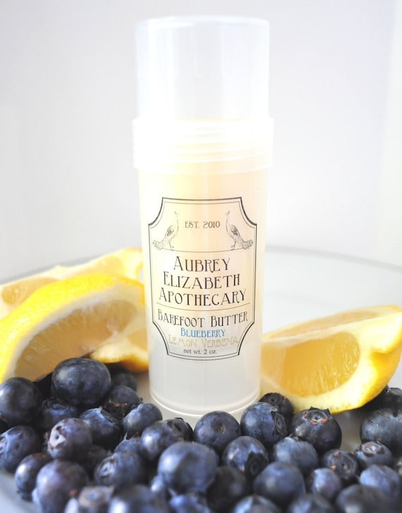Solid Lotion Bar Blueberry Lemon Verbena Barefoot Butter in a twist up tube