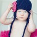 Girls Earflap Hat in Navy Blue with Hot Rose Flower - newborn, baby, toddler, child sizes- colors customizable