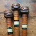 Vintage Set of Three Wooden Spools with Black and White Stripes