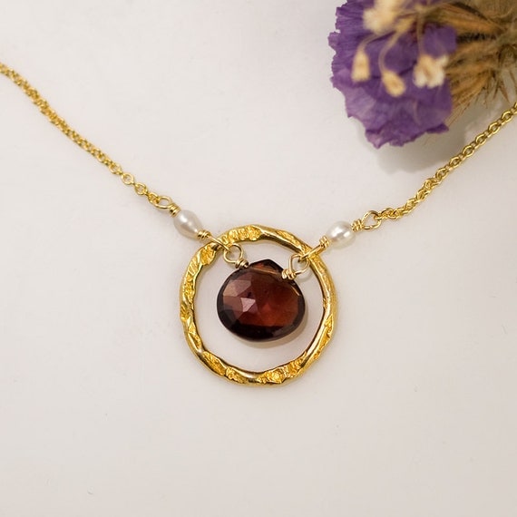 January Birthstone necklace Garnet Necklace 22k Gold by delezhen