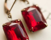 Valentine's Day Earrings for Her Gift Idea Vintage Earrings Estate Style Dangle Earrings Red Earrings - Ruby Red - Gift for her