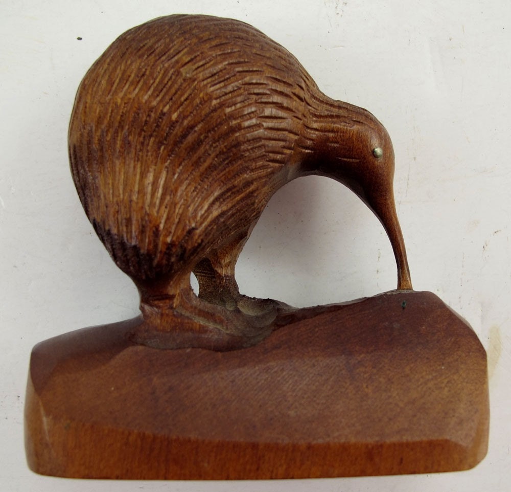 Wood Carved Kiwi Bird Collectible Mid Century Hand Carved Folk