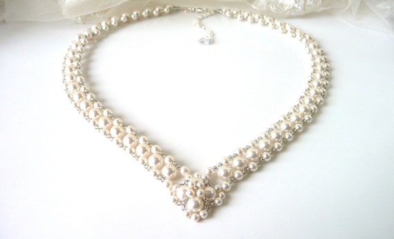 V Necklace Pearl Necklace Statement Necklace Wedding