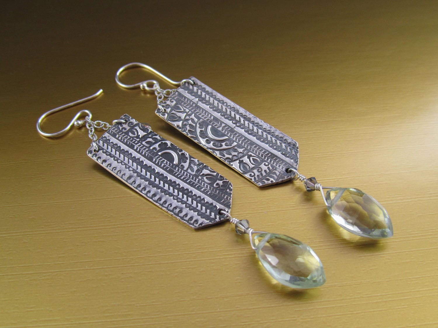 Fine Silver Dangle Earrings PMC Jewelry Carved Silver