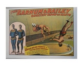 1978 Vintage Circus Poster, Barnum And Bailey Ringling Brothers, Pirouette Twisting Somersault High Wire Act, Horse Race, USA