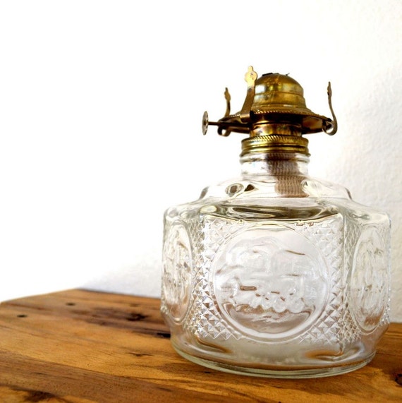Clear Glass Oil Lamp Base / Brass Fitting / Vintage Lamplight
