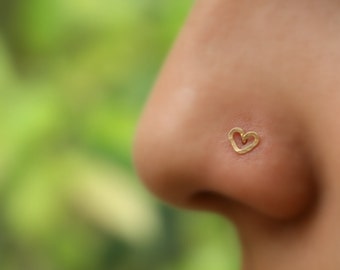 Nose Ring - Nose Stud - Nose Piercing - Tragus Earring - Valentine Heart Nose Stud - Nose Jewelry - 14K Yellow Gold Filled Heart Shape