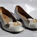Ferragamo White Vara Pumps with Gold Bow Size 8.5