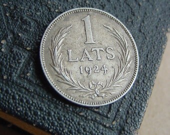 1924 ANTIQUE 1 Lat Silver Coin for collection, gift, jewelry