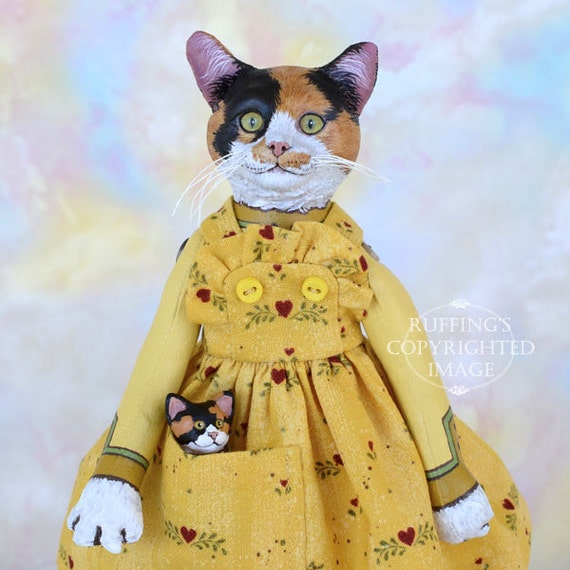 Art Doll OOAK Handmade Calico Cat Doll with Kitten Original