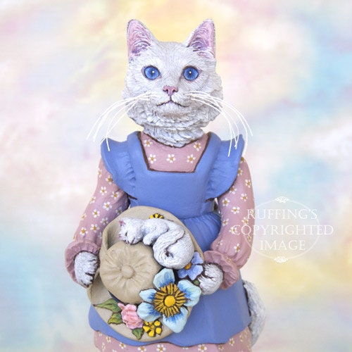 Cat Art Doll OOAK Original White Turkish Angora Hand Painted