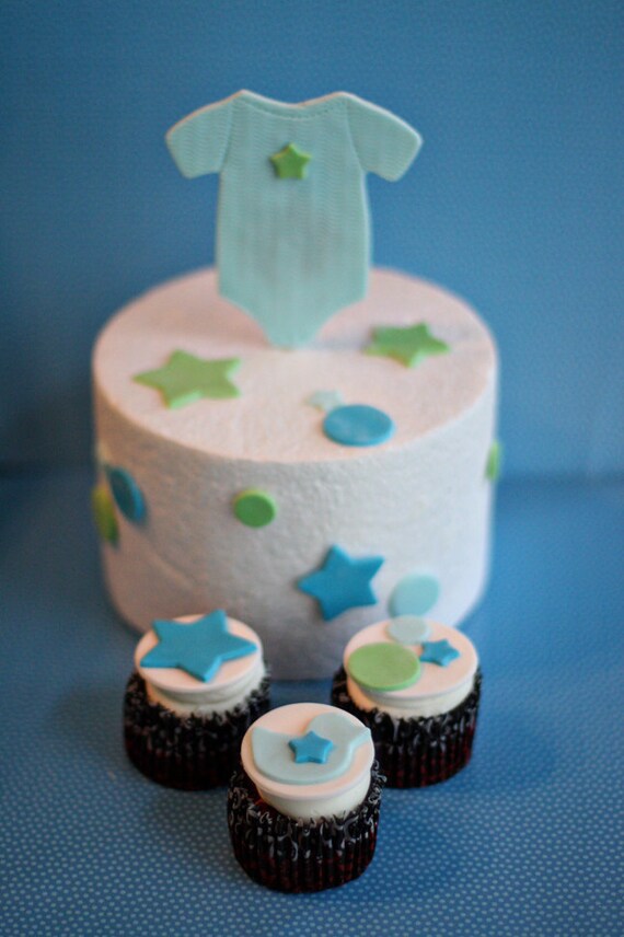 Fondant Baby Shower Onesie Romper Cake Topper by parkersflourpatch