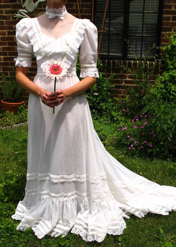 60s Boho Wedding Dress Prairie Wedding Dress Gyspy Wedding