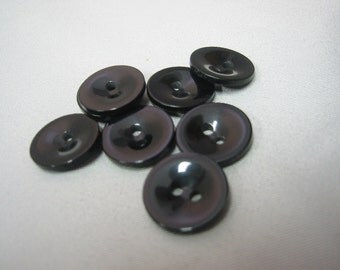 Black Buttons 5/8" Lot of 6 - cup shape - shiny 2 hole