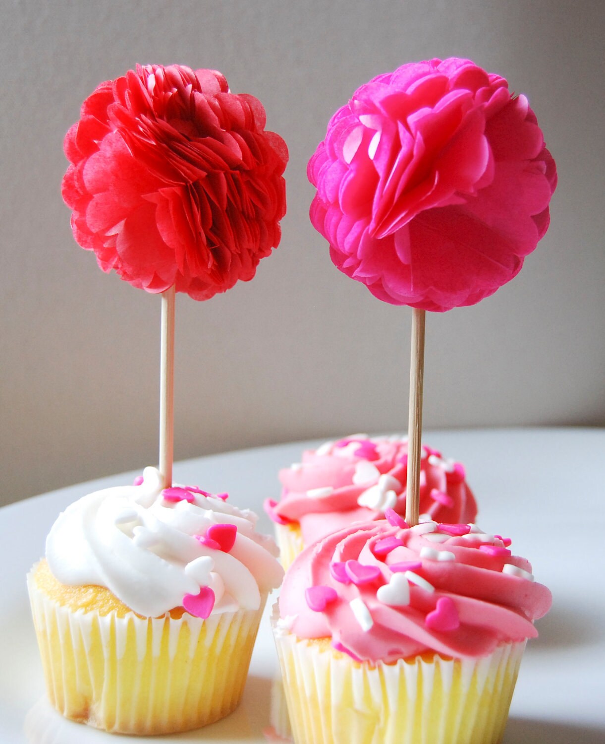 Pom Pom Cake/Cupcake Toppers/Picks Choose Your by jojobeandesigns