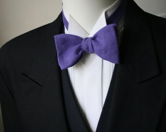 bowtie, mens, pure linen - purple colour, freestyle, self tie, for men / adjustable bow tie : perfect for your summer wedding / groomsmen.