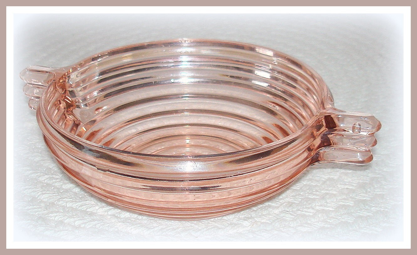 Antique Pink Depression Glass 2Handled Bowl Manhattan Pink