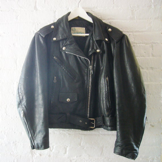 Black Leather Jacket Vintage Motorcycle Jacket Gino Leathers