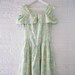 Pastel Green Floral Fit and Flare Dress 80s Vintage Small Cotton Momentos Off Shoulder Sundress Full Pleated Skirt Summer Garden Party Dress