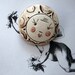 Handmade ceramic brooch - angel face - Astrid- brown white and red