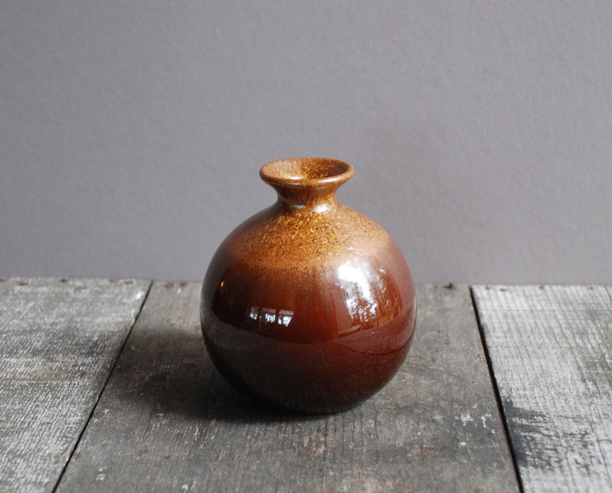 SALE Vintage Brown Pottery Vase / Round Vase by refugium on Etsy