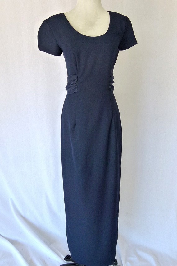 CLEARANCE 9.99 Vintage 80s Modest Dress Navy Blue Gown