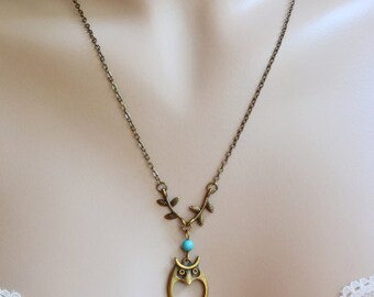 owl charm necklace, owl jewelry, turquoise necklace, friend necklace, whimsical, animal necklace, wisdom symbol, bird necklace, christmas