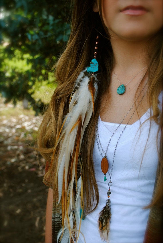 Turquoise Feather Hair Jewelry. Feather Extension Hair Spiral