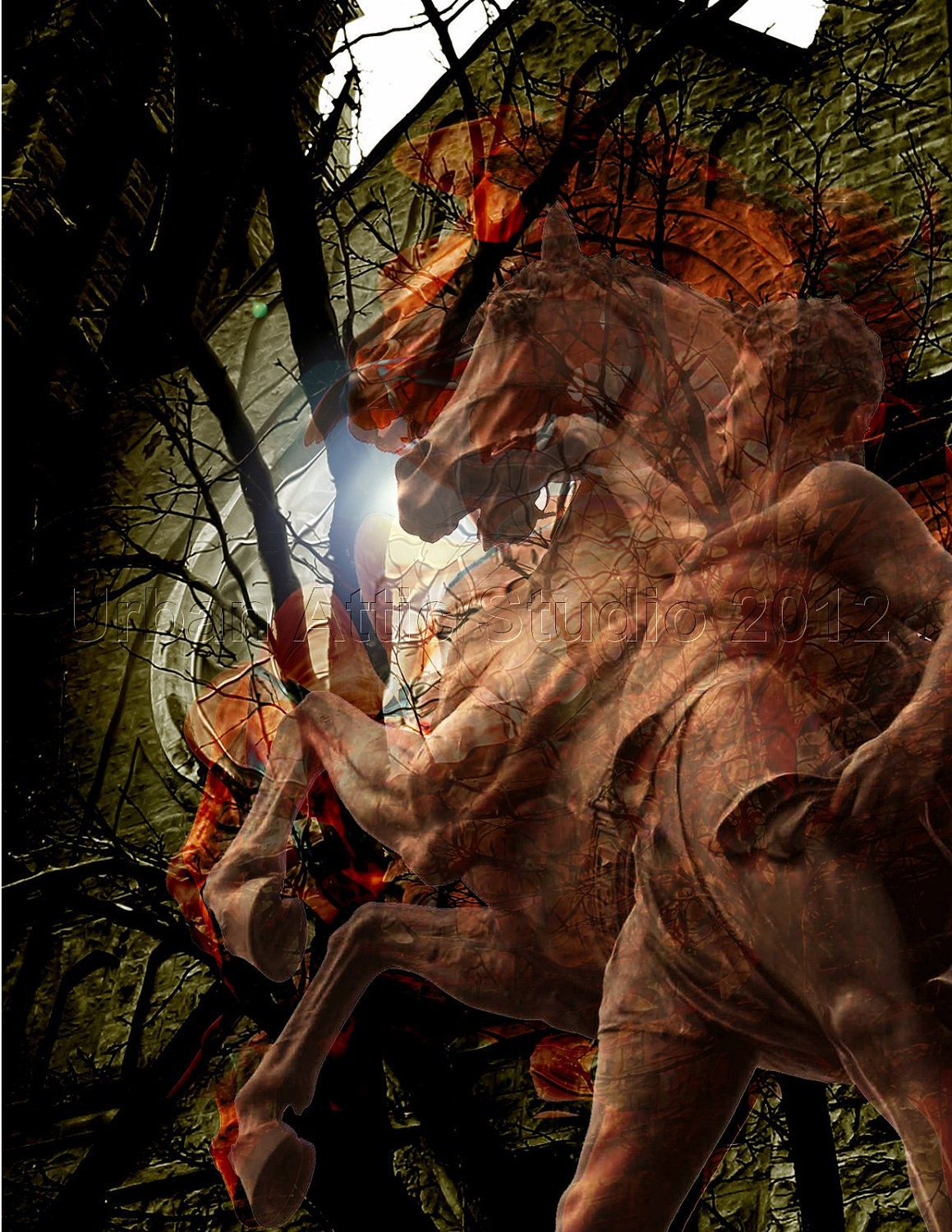 Fire Spirit Element Horse Boy Portal Fine Art Print