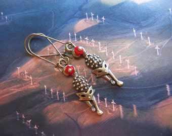 Signature Design - Fox Earrings - Antiqued Bronze Fox Charm, Faceted Ruby Crystal Rondelles, Kidney Earwires