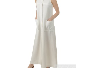 1960s Dress Summer Dress White Sleeveless Dress Crimplene Maxi Dress Vintage 60s White Dress White Maxi Dress