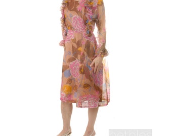 1960s Chiffon Dress and Coat Floral Print Sheath Dress and Jacket by Murray G Sophisticates Vintage 60s Dress and Coat Set