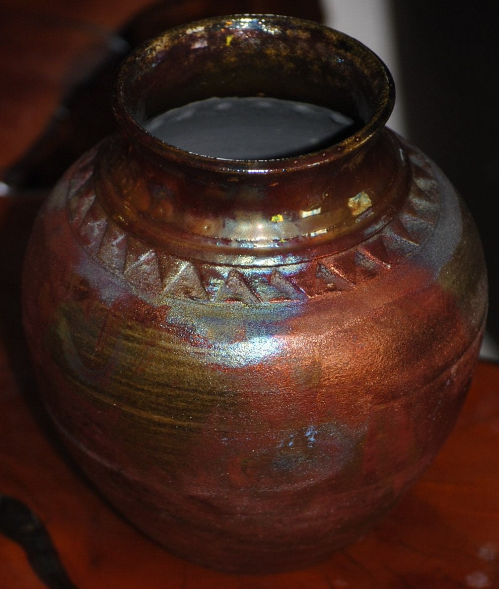 Raku California art pottery signed Sergio Naduville