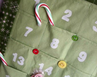 READY to SHIP Christmas Advent Calendar/ Christmas Countdown Calendar in Green Snowflake Holiday Flannel