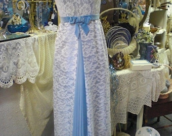 Blue and White Lace 1960 Gown