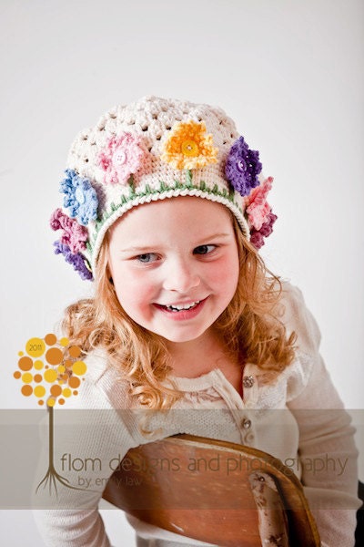 Crochet Pattern for Flower Garden Hat 5 sizes baby to adult
