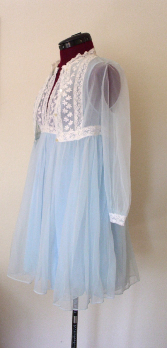 Sky Blue Sheer Baby Doll Peignoir Robe and Nightgown
