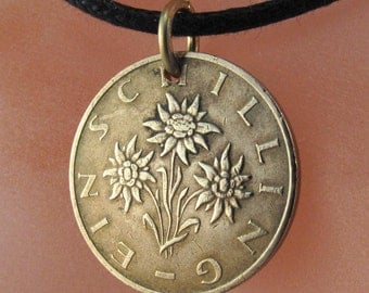 AUSTRIA coin necklace pendant charm Austrian schilling Edelweiss Flower jewelry CHOOSE YEAR shilling No.00367