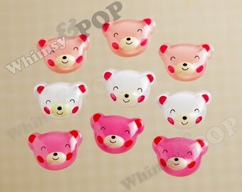 9 - Kawaii Multi-Colored Pink Bear Deco Resin Flatback Cabochons, Bear Cabochons, 20mm x 14mm (R4-091/93)
