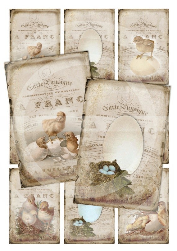 LITTLE CHICKENS - Easter ATC Cards - Set of 8 - Digital Download - Collage sheet