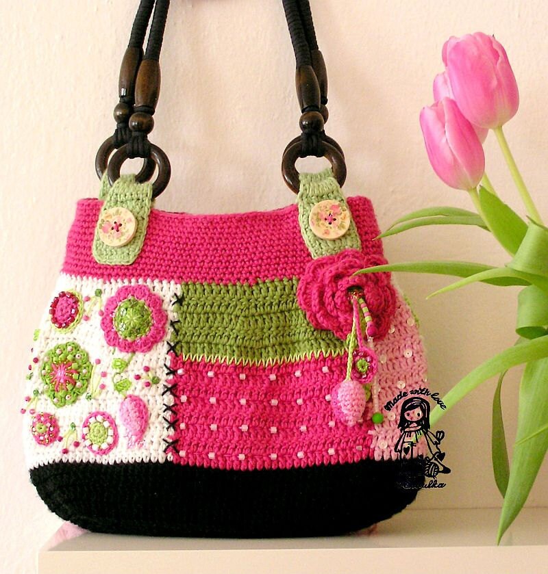 pattern bag crochet lady crochet por bag by Ladies appliqued pattern flowers VendulkaM