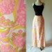 Vintage 60s Skirt, Pink Flower Print Skirt, Cotton Maxi Skirt