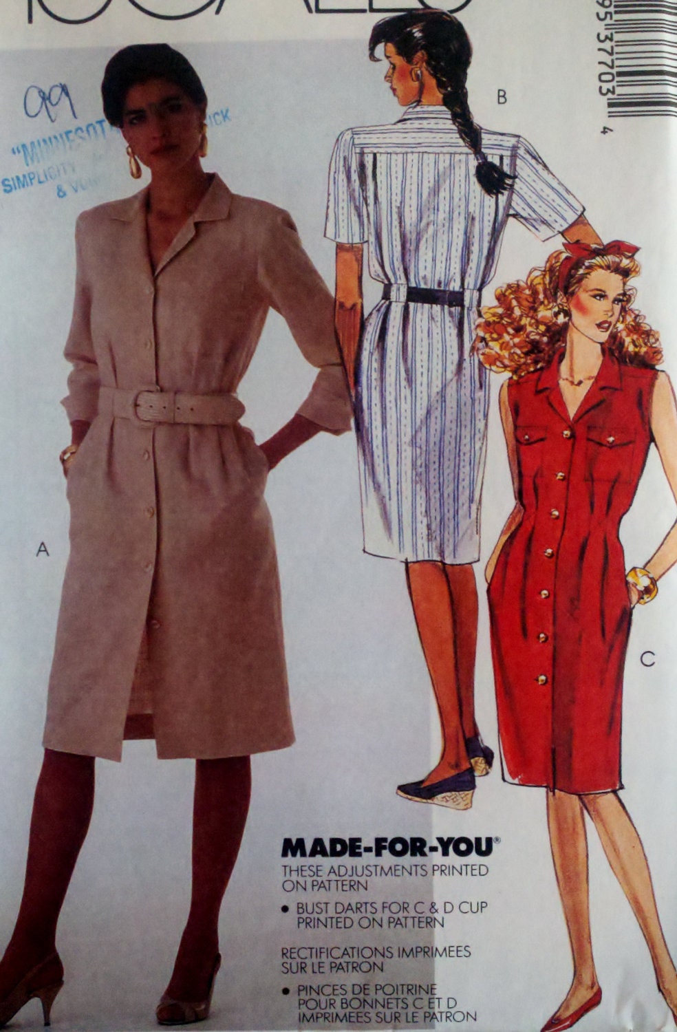 Vintage Womens Sewing Pattern Button Down Dress Size 10 Bust