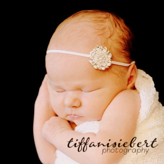 BEJEWELED Headband..White Baby Headband..Newborn Baby Girl