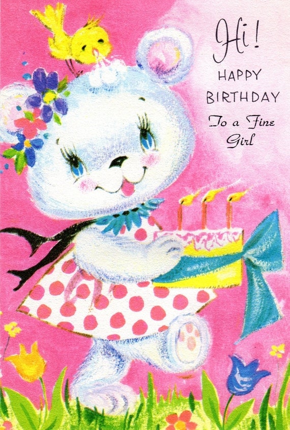 birthday cards 5th for greeting to Child Vintage Girl Pink Birthday Card Items similar