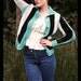 60s CHUNKY KNIT Turquoise Striped Cardigan Sweater Jacket, Small