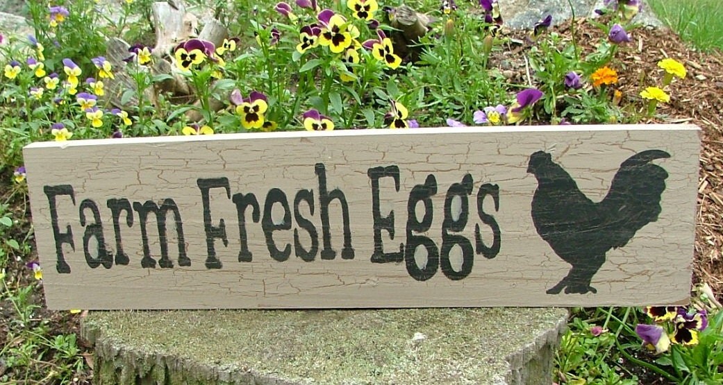 Chicken Coop Farm Fresh Eggs Wooden Sign Aged by GreenChickens